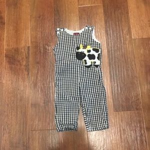 Lil cactus cow appliqué overalls